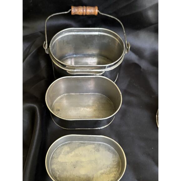 Antique Salesman Sample Miner's Lunch Box 3" Tall x 3.5" Wide Wooden Handle - Picture 13 of 16